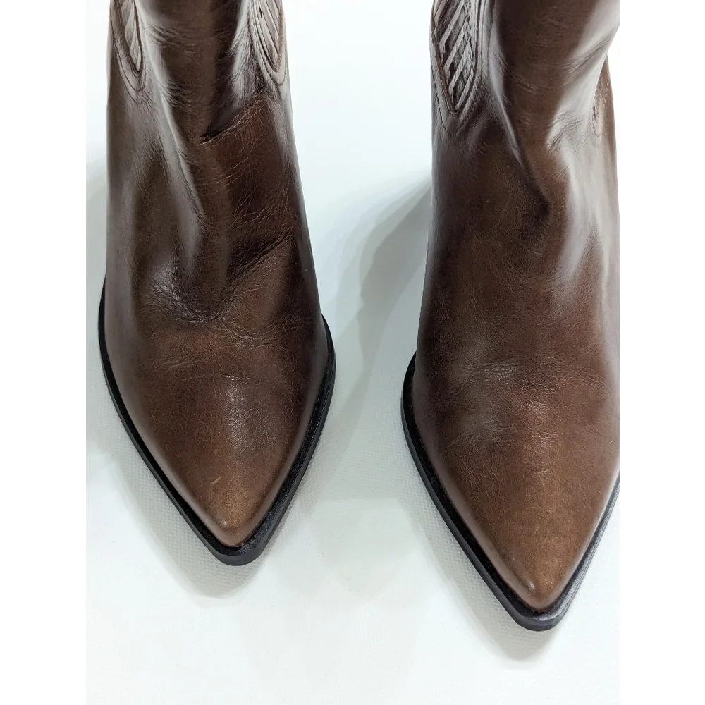 ZARA Brown Leather Ankle Boots Women's Size 6 - Picture 6 of 16